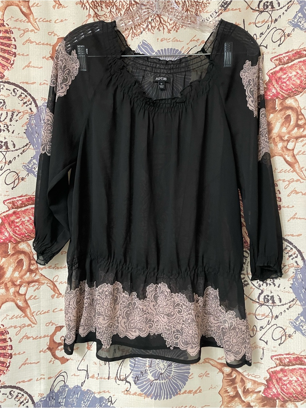 Apt. 9 Black Tunic with Beige Lace Insets